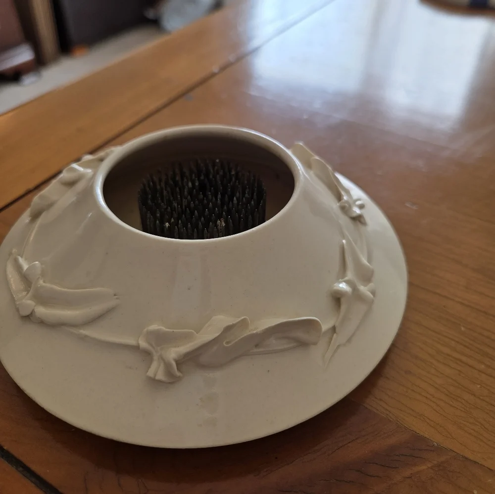 Ikebana Flower Frog Bowl With Kenzan (Metal Pin Frog) Signed Art Pottery